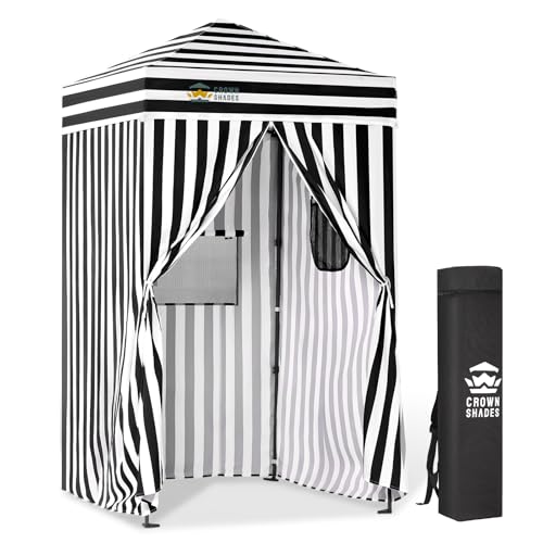 CROWN SHADES 4x4 Pop Up Changing Tent, Patented One-Push Center Lock Portable Changing Room, Privacy Canopy for Camping, Poolside, Beach, Photoshoots, Black/White - color: Black/White, size: 4X4 FT