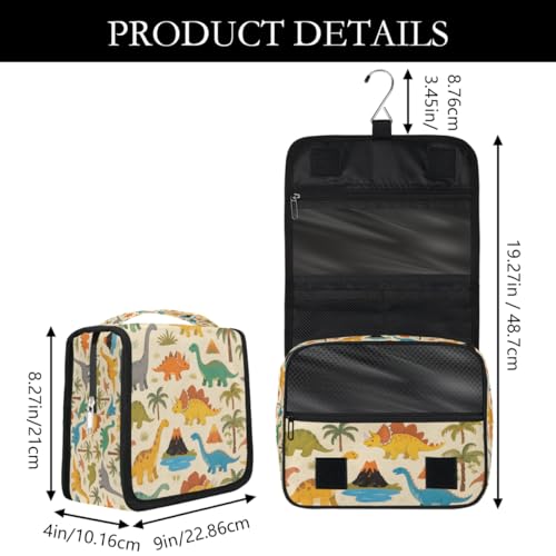 Cartoon Dinosaur Volcano Palm Tree Kids Toiletry Bag for Boys, Waterproof Travel Shaving Organizer with Hanging Hook, Portable Dopp Kit Cosmetic Bag for School Sports Camping Trips - color: Cartoon Dinosaur Volcano Palm Tree