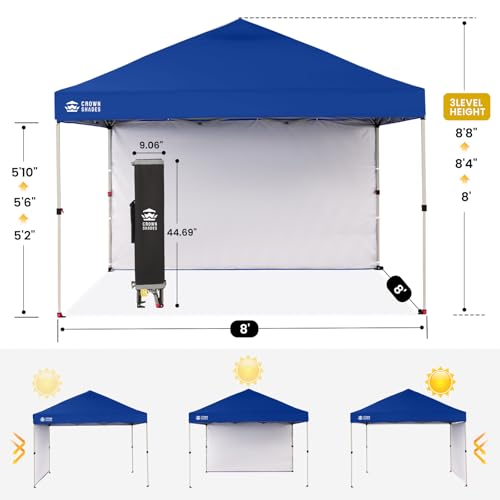 CROWN SHADES 8x8 Pop Up Canopy with 1 Side Wall - Beach Tent with One Push Setup - Outdoor Sun Shade for Events, Parties, Camping - Gazebo with STO-N-Go Cover Bag (Navy Blue) - color: Navy Blue, size: 8x8FT