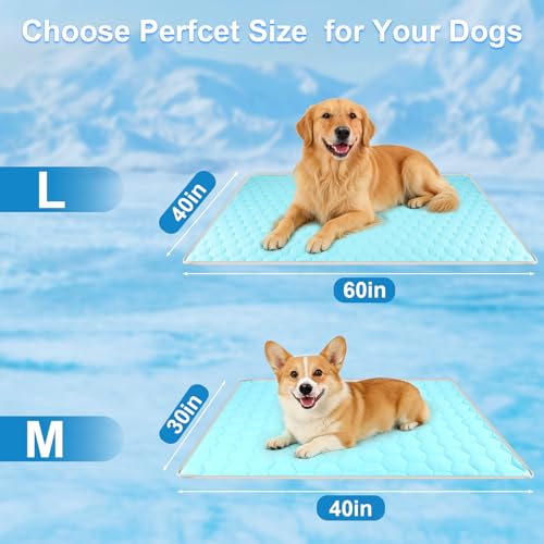 Vivifying Cooling Blanket for Dogs, Q-MAX>0.5 Reversible Ice Silk Dog Cooling Mat with Soft Plush Backing, Summer Pet Blanket Throw for Couch Bed Crate Floor Travel, 30 x 40 Inch (Blue&Grey) - size: M(30"x40")