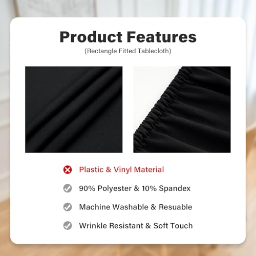 NEWISHER Fitted Rectangle Tablecloth 20 x 30 Inch Elastic Table Cloth for 2.5ft Table, Stretch Spandex Tables Cover Black Washable Polyester Top Cap Cover for Dining Picnic Camping Indoor and Outdoor - color: Black, size: 30" x 20" (Rectangular)