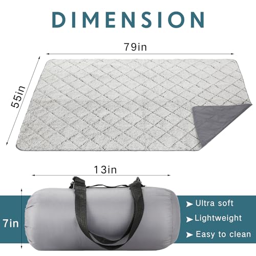 Tranqun Large Outdoor Blanket 78'' x 55'' Quilted Windproof Waterproof Gray Fleece Sandproof Stadium Foldable Warm Blanket for Camping Picnic Sporting Events Cold Weather