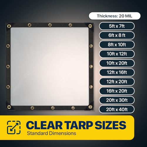Seal Skin Covers Waterproof Clear Tarp 16x20 FT, 20 Mil 18 OZ 560 GSM Heavy Duty Transparent Vinyl Tarpaulin with Grommets - size: 16' X 20'