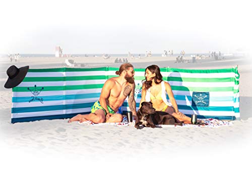 Premium 20 ft Beach Windscreen, Privacy Screen, Wind Blocker - Emerald Blue, Free Rubber Mallet and Carry Bag Included - color: Emerald Blue