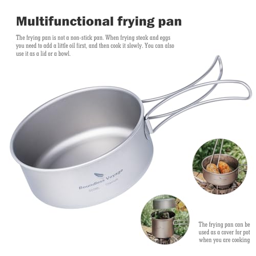 iBasingo Backpacking Cookset Titanium Camping Pots Set Ultralight Outdoor Picnic Pots Pans with Folding Handle Druable Portable Cooking Mess Kit Compact Picnic Dishes Bowls Cups (Multiple Sizes) - color: Ti2038C-1000ml+500ml pot pan set