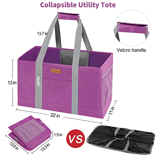WONDAY Reusable Grocery Bags, Extra Large Utility Tote Bag for Women, Foldable Large Tote Bag Shopping Bags for Groceries, Storage, Picnic, Beach, Pool (RoseRed) - color: Rosered