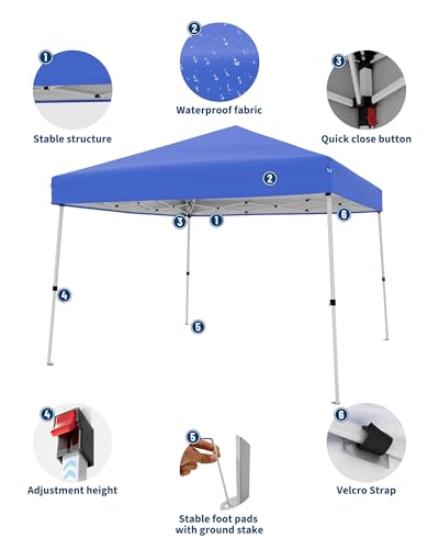 GarveeLife Canopy Tent, GarveeLife 10X10 FT Pop Up Canopy Outdoor Instant Tent Slant Legs with Carrying Bag, Portable Gazebo Shelter for Patio Deck Garden Beach - 8X8 FT Canopy Cover (Blue) - color: Blue