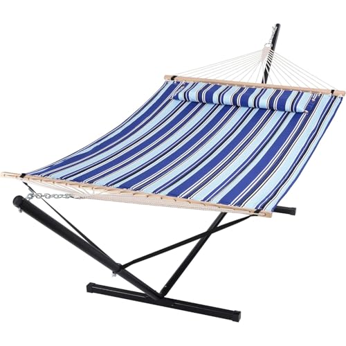 SUNCREAT Two Person Hammock with Stand Heavy Duty, Free Standing Hammocks Outdoors for 2 Person, Max 475lbs Capacity, Blue Stripes - color: Navy&light Blue, size: 12 ft Stand