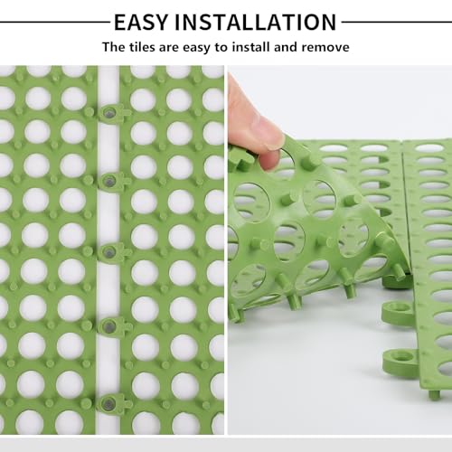 FAHKNS 50 PCS Interlocking Drainage Tiles, 12"x12"Anti Slip Interlocking Drain Mat, TPE Interlocking Floor Tiles for Showers, Toilets, Swimming Pools, Terraces, Drain, Pet Areas (Green) - color: Green