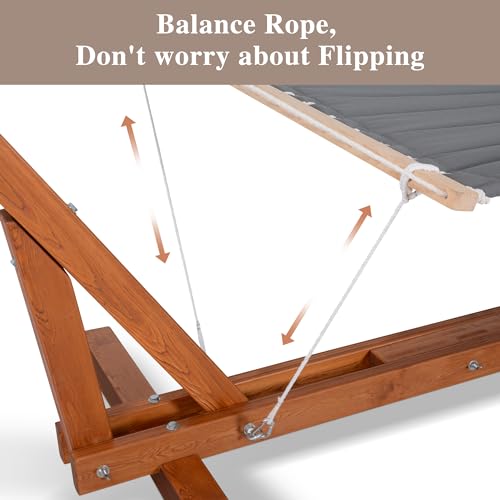 SUNCREAT Hammocks Double Cotton Rope Hammock with Polyester Pad, Heavy Duty Hammock with Wooden Stand, Dark Gray - color: Pad-dark Gray