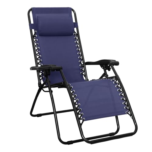 Amazon Basics Outdoor Portable Zero Gravity Reclining Lounge Chair with Headrest Pillow, Textilene, Lightweight, 26", Blue - color: Navy Blue