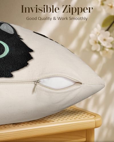 Embroidered Lumbar Pillow Cover 20x12 Inch - Spring Summer Boho Decorative Pillow Cover with Zipper for Living Room Couch Sofa Bed Aesthetic Design Cat Bone Cushion Pillowcase - color: Cat Bone, size: 20" x 12" (Pack of 1)