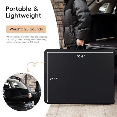 pollilar Folding Table 6FT HDPE 6 Foot Foldable Table Portable Banquet Surface Fold-in-Half Desk Utility for Working Meeting Parties, Picnic, Camping, Weddings, Catering, Garden Dining-Black - color: Black