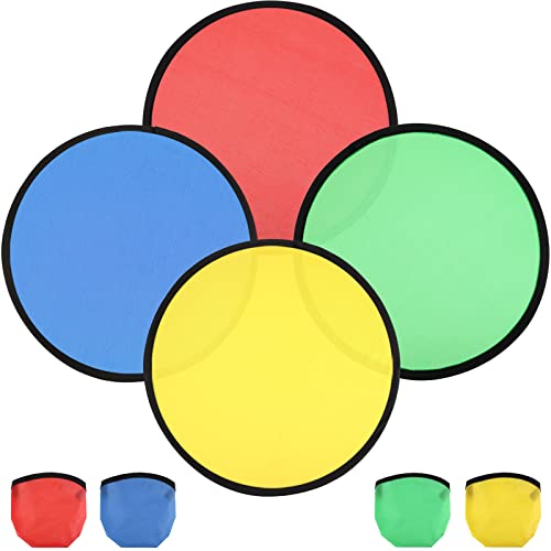 Norme 24 Pcs Foldable Flying Disc Fans with Bags Set 9.8'' Handheld Folding Fly Cooling Fans Beach Summer Flying Disc for Birthday Halloween Party Outdoor Activity Game - color: Red, Yellow, Blue and Green