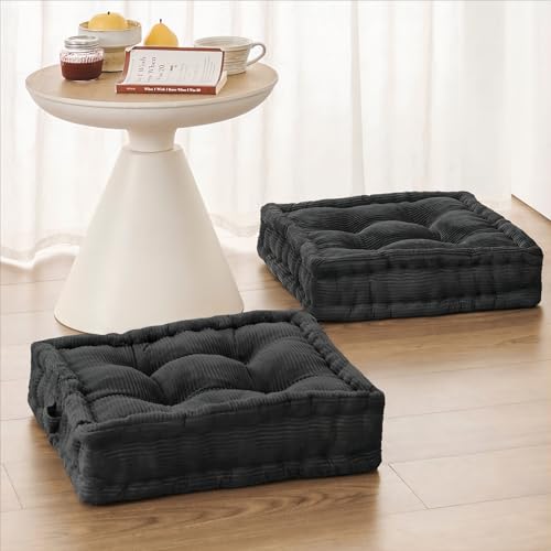 Wellsin Square Floor Pillows for Adults Kids - Meditation Floor Pillow Seating Cushion - Tufted Floor Cushion with Shredded Foam & Velvet Cover, 1 Pack, 20x20 Inch, Gray - color: Grey, size: 1 Pack (20"x20")