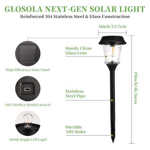 Solar Pathway Lights Outdoor 4 Pack, Stainless Steel & Glass Solar Garden Lights, Auto Dusk to Dawn IP65 Waterproof LED Path Lights for Yard, Lawn, Walkway, Driveway - color: Black
