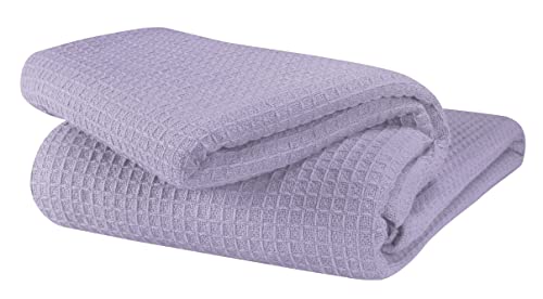GLAMBURG 100% Cotton Thermal Blanket, Breathable Waffle Twin Blanket, All Season Purple - color: Purple, size: Twin (60"x90")