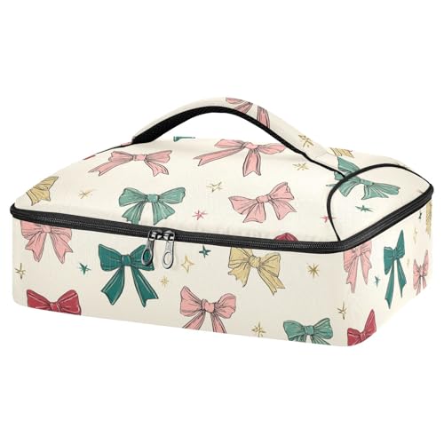 Casserole Carriers for Hot or Cold Food Reusable Casserole Dish Carrier Insulated Thermal Large Capacity Durable Perfect for Party Camping Family Gatherings Yellow Fish - color: Bows and Stars Beige