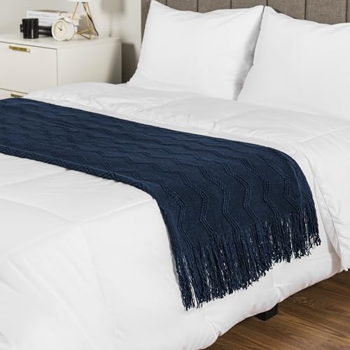 PAVILIA Navy Blue Knit Throw Blanket for Couch, Twin Bed, Soft Knitted Farmhouse Sofa Throw for Living Room, Lightweight Decorative Summer Blanket for Chair, Outdoor Textured Boho Blanket, 60x80 - color: Navy Blue, size: 60 X 80 Inches - Twin