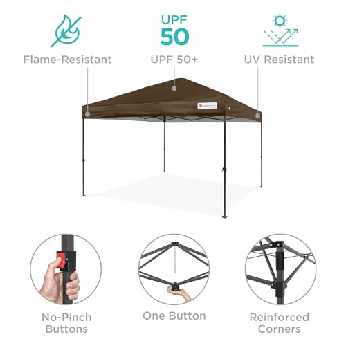 Best Choice Products 10x10ft Pop Up Canopy Tent, Outdoor Shade, 1 Person 1 Minute Set Up, Carry Case, 4 Weight Bags - Brown - color: Brown, size: 10x10ft