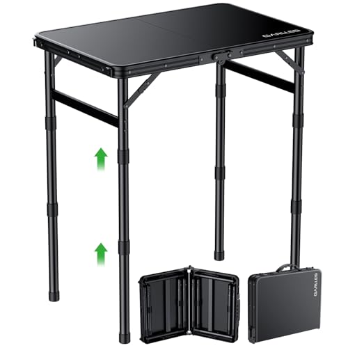 GARLLEN Folding Camping Table with Waterproof Plastic Tabletop, Portable Folding Picnic Table with 3-Adjustable Height, Aluminum Frame Outdoor Table for BBQ, Camping, Indoor Use, 22.8" L x 15.7" W - color: Black