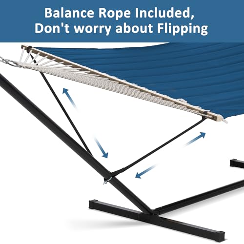 SUNCREAT Extra Large Hammocks for Outside, Heavy Duty Hammocks with Stands Included, Navy - color: Navy, size: 12 ft Stand