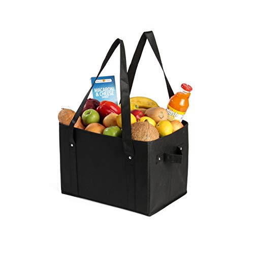 Earthwise Deluxe Collapsible Reusable Shopping Box Grocery Bag Set with Reinforced Bottom Storage Boxes Bins Cubes (Set of 3) (Black) - color: Black