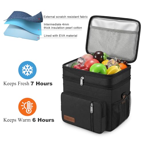 MIYCOO Lunch Bag & Lunch Box for Men Women, Double Deck Leakproof Insulated Soft Large Adult Camping Cooler bag for Work, Beach, Picnic, Travel (Black, 15L) - color: 1 - Black