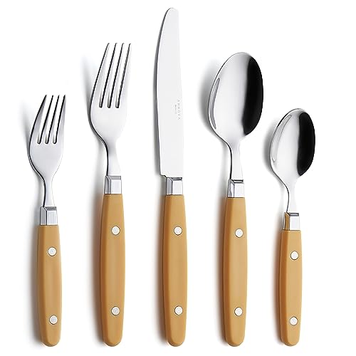 ANNOVA Silverware Set, Retro/Rivet Colorful Stainless Steel Tableware Kitchen Flatware Set Utensils, Includes Dinner Knives, Forks, Spoons, Salad Forks & Dessert Spoons (Ginger Yellow, 20 Pieces) - color: Ginger Yellow, size: 20 Pieces