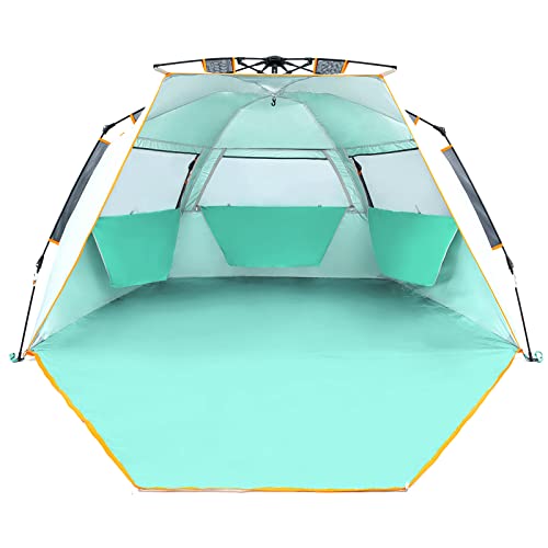 Wolfwise Instant Beach Tent Sun Shelter with Zippered Extendable Porch for Privacy, Portable Beach Tents with Carrying Bag, Easy Setup Pop up Shade for 3-4 Person, 85 x45x49 in, Mint Green - color: Mint Green, size: 3-4 Person