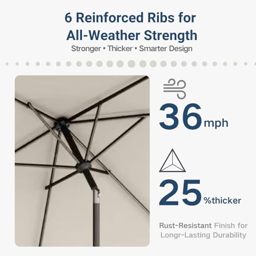 6.5' x 10' Rectangular Patio Umbrella Large Outdoor Market Umbrella w/ UV Protection, Push Button Tilt and Crank Lift, Rectangle Table Umbrella for Garden, Deck, Pool, Patio, Creamy White - color: Creamy White