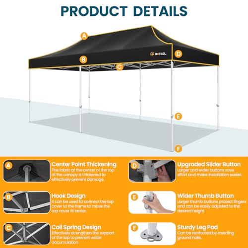 Hoteel 10x20 Pop Up Canopy Tent Heavy Duty with 6 Sidewalls, Waterproof Party Tent, Easy Set-up Commercial Instant Tents with Roller Bag & Sandbags, Hexagonal Leg (1-Year Warranty) - color: Black, size: 10×20 （6 Walls）
