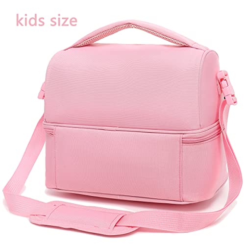 FlowFly Double Decker Cooler Insulated Lunch Bag Large Tote for Boys, Girls, Men, Women, With Adjustable Strap,Pink - color: Pink#All
