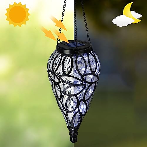 SUNNYPARK Outdoor Plastic Solar Hanging Lantern, 15 Cool White LEDs Twinkle Effect Tear-Shaped Hanging Lantern Decor Garden Decorative Solar Lights for Backyard, Patio and Lawn - style: Transparent
