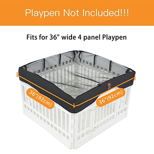 PJYuCien Dog Playpen Mesh Top Cover, Fits 36 Inch 4 Panels Regular Square Plastic Exercise Pet Pen, Adhesive Tape Connections, Black (Note: Cover Only, Fence Not Included) - style: Black Cover, 36"Width, Black ( Adhesive Tape Connections )