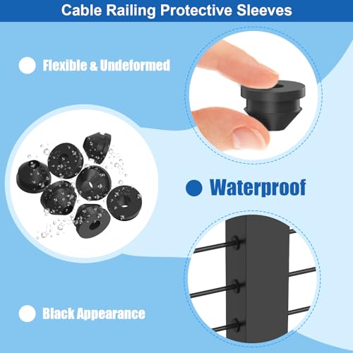 100 Pack Cable Railing Rubber Grommets, Black Protector Sleeve for 1/8" 5/32" 3/16" Cables for Metal Cable Railing Posts, Cable Railing Protector Sleeve Grommet, MY26 - size: Level