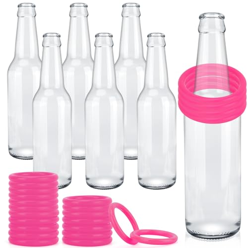 30 Pcs Ring Toss Game Carnival Game Set Include 24 Plastic Throw Rings and 6 Glass Bottles for All Occasions and Events, Summer Backyard Fun, Beach, Carnival Party Favor - color: Pink, size: 2.36"