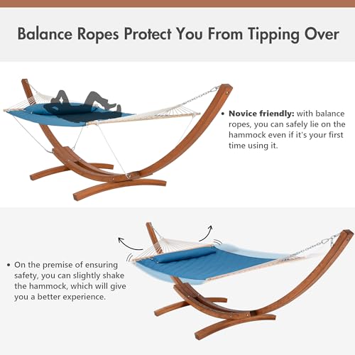 ANOW 13.5FT Curved Wood Hammock Stand Only, Heavy Duty Larch Wood Hammock Arc Stand with 2 Chains, 4 Carabiners and 4 Balance Ropes, 400 LBS Weight Capacity - color: Larch Wood