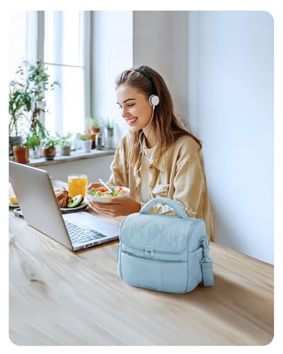 BAGSMART Insulated Lunch Bags for Women, Cute Quilted Lunch Box, Lightweight Puffy Padded Waterproof Lunch Tote, Reusable Lunch Cooler for Work Picnic Travel, Light Blue - color: Light Blue, size: Medium(normal)