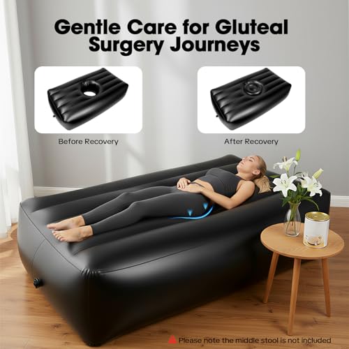 BBL Bed After Surgery for Sleeping, Inflatable Mattress with Hole, Brazilian Butt Lift Recovery Pillow Post Surgery, Air Mattress Sofa Couch for Home, Post-Operative Recovery Beds - color: Black