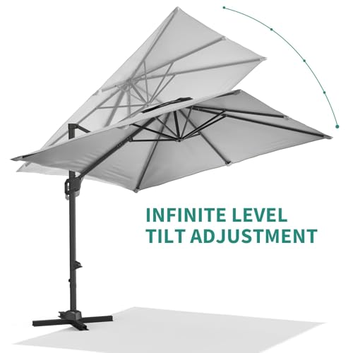 9ft Outdoor Patio Umbrella Heavy Duty 8 Ribs, Waterproof UV Protection Sun Shade with Crank Lift & Push Button Tilt, Outdoor Umbrella for Deck, Pool, Garden, Backyard, Lawn - color: Gray&Square, size: 10FT Roman