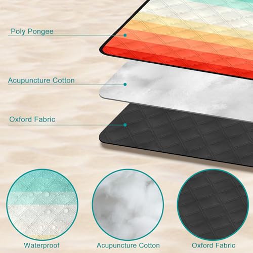 Waterproof Picnic Blankets,79''x79'' Extra Large Foldable Sandproof Beach Blanket,Portable 3-Layer Polyester Outdoor Picnic Blanket for Grass Lawn,Beach,Family Camping,Park,Travel-Rainbow Stripe - color: Rainbow Stripe