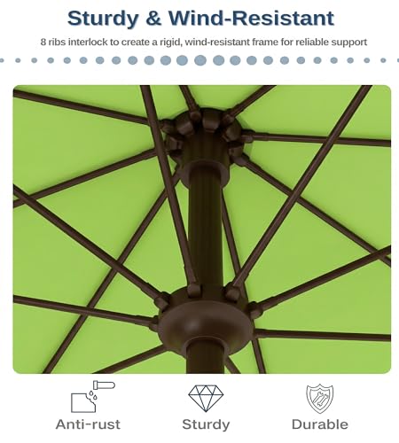 PatioKingdom 10FT Patio Umbrella with Push Button Tilt and Crank, Outdoor Market Umbrella with 8 Fiberglass Ribs, UV Protection Table Umbrella for Pool,Backyard,Garden,Deck - color: Apple Green, size: 10FT