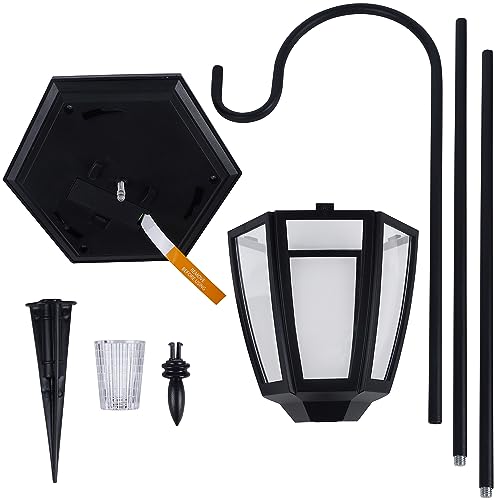 Dynaming 4 Pack Solar Hanging Lights Outdoor, Solar Powered Garden Decorative Lanterns with 4 x 38 Inch Shepherd Hooks, Waterproof Landscape Lighting for Lawn Patio Yard Pathway Driveway, Warm White - size: 4 Pack