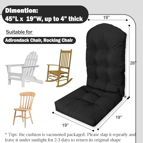 Adirondack Chair Cushion, Thick Indoor/Outdoor Rocking Chair Cushion with High Elasticity PP Cotton, Fade-Resistant, 44'x19'x4 - color: Black