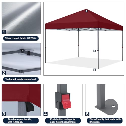 COOSHADE Durable Easy Pop Up Canopy Tent 10x10Ft, Burgundy - color: Burgundy, size: 10x10Ft