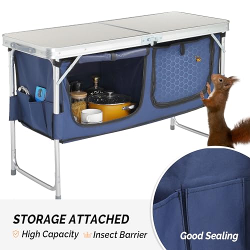 Outvita Portable Camping Table with Storage, Outdoor Aluminum Folding Camping Table with 3 Adjustable Height, Foldable Camp Tables for Backyards BBQ Party Picnic Beach Indoor, White - color: Silver, size: 47*18*28