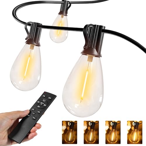 Ollny S11 50FT Outdoor String Lights with Remote, 3 Modes Dimmable Timers Waterproof Connectable Outside Lights, 24+2 LED Spare Bulbs Dusk to Dawn Hanging Light for Yard Balcony Camping Gazebo Garden - size: 50FT, style: S11-50FT(Remote)