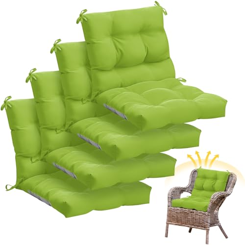 Marsui 4 Pcs Outdoor Indoor High Back Chair Cushions Patio Furniture Tufted Pillow with Ties Water-Resistant Replacement Outdoor Rocking Chair Cushions, 42 x 21 Inches (Fruit Green,Solid Color) - color: Fruit Green, size: Solid Color