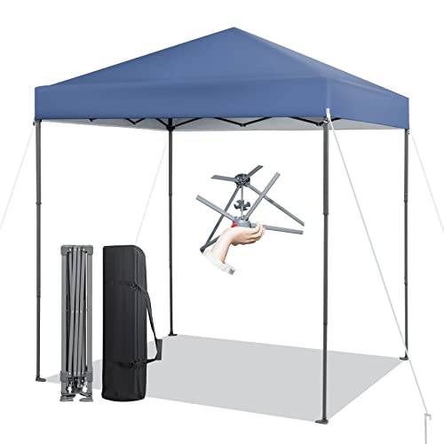 Tangkula 6.6x6.6 Ft Pop Up Canopy, 1 Person Instant Setup Canopy Tent with Center Lock, UPF 50+ Sun Protection, 8 Stakes, 4 Ropes, Portable Outdoor Canopy with Carrying Bag - color: Blue, size: 6.6x6.6FT